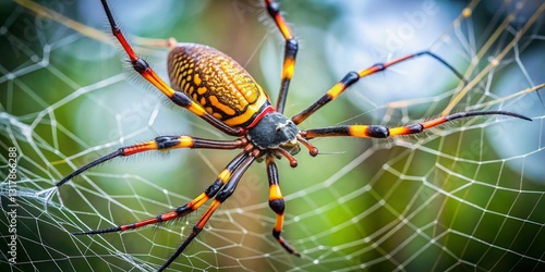 Joro Spider on Japanese Web - Candid Golden Orb Weaver Close-Up