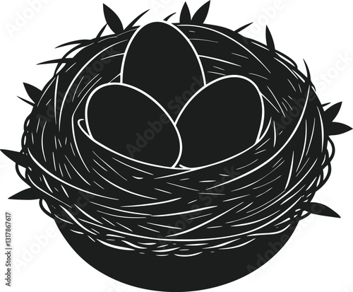 Bird Nest with Eggs Silhouette – Elegant Spring Vector Illustration for Nature and Easter Themes