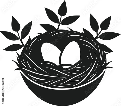 Minimalist Bird Nest with Two Eggs – Spring Nature Silhouette Vector