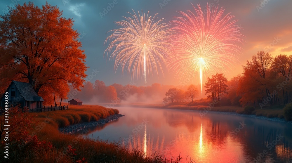 Obraz premium A vibrant and majestic depiction of autumnal fireworks