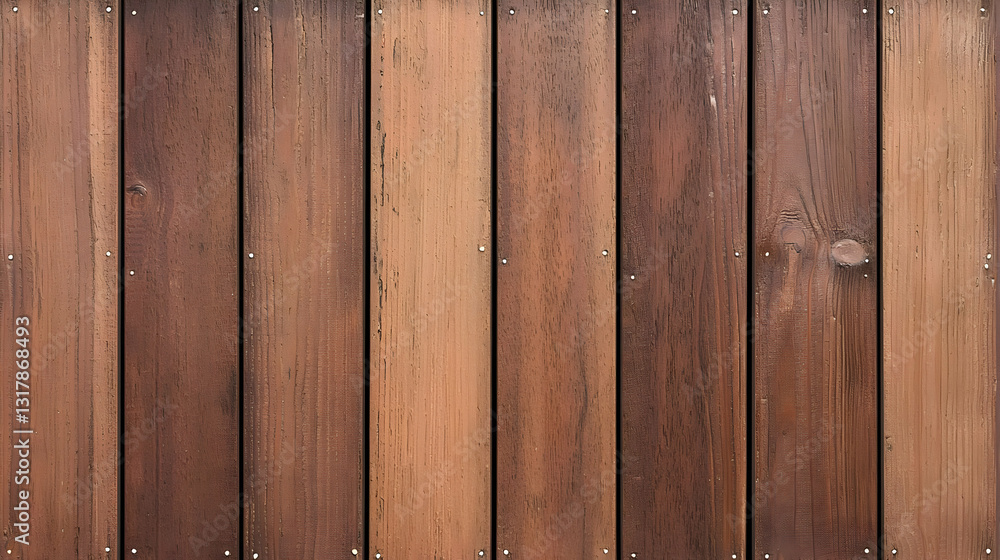 Fototapeta premium Vertical Wooden Plank Texture Featuring Varied Brown Tones And Visible Grain Showing Rustic Surface Details