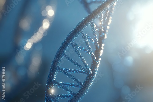 3D rendering of a DNA double helix.  Detailed close-up view of the molecular structure photo