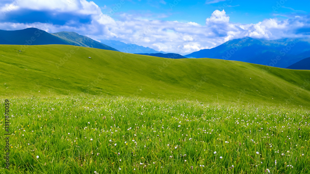 Green mountain with sky clouds natural landscape at sunny weather. Green mountain with sky clouds natural landscape at sunny weather.
