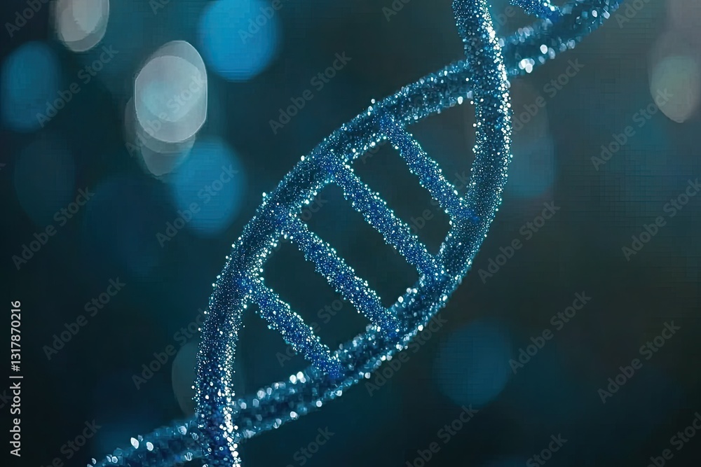 Detailed 3D DNA model, vibrant blue Detailed 3D DNA model, vibrant blue
