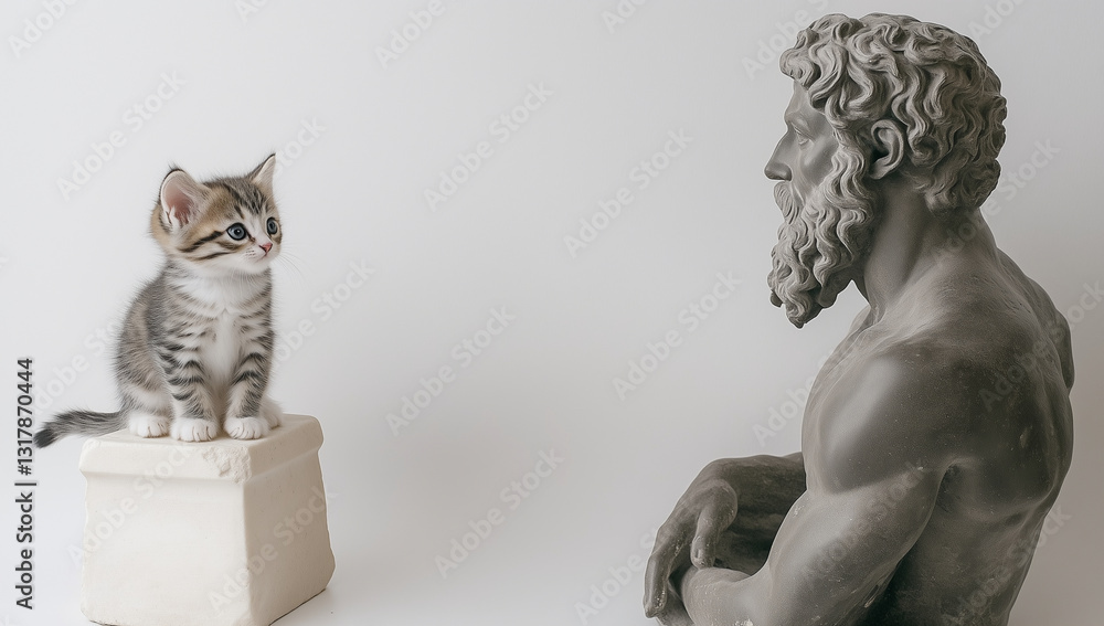 Fototapeta premium Kitten and Statue Still Life Composition