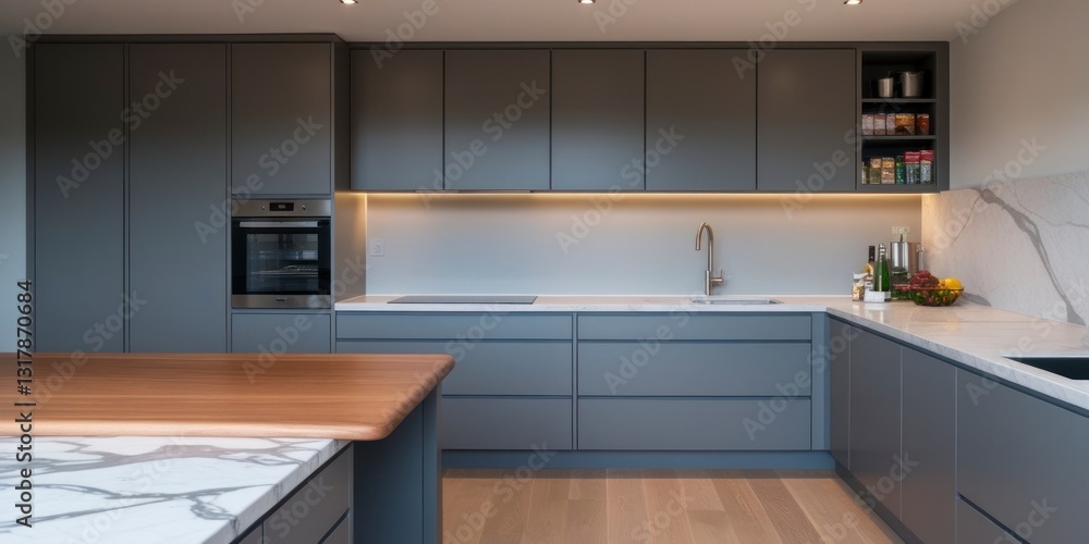 Fototapeta premium A sleek and modern kitchen interior featuring a stunning marble