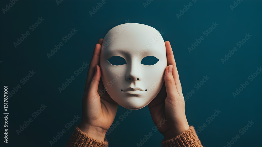 Minimalist studio photography exploring identity through masks and artistic expressions Minimalist studio photography exploring identity through masks and artistic expressions
