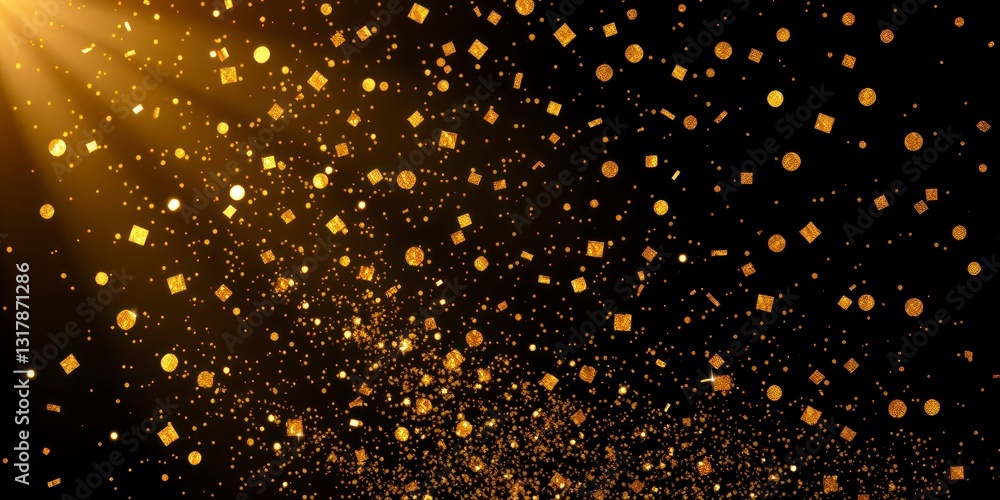 Fototapeta premium Dramatic falling gold confetti overlay with varying sizes and shapes