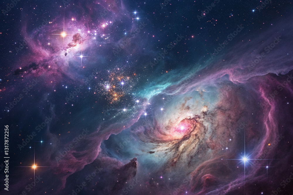 Fototapeta premium Abstract space background - Glowing Deep Space Nebula with Stars and Cosmic Dust