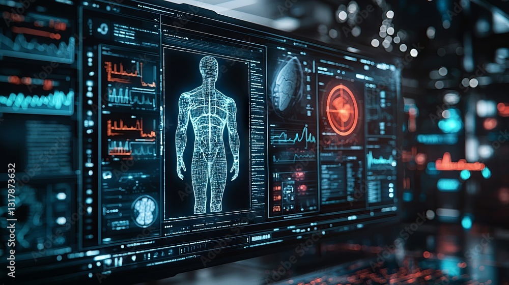 Futuristic Medical Interface with Human Anatomy Visualization and Data Analytics Futuristic Medical Interface with Human Anatomy Visualization and Data Analytics