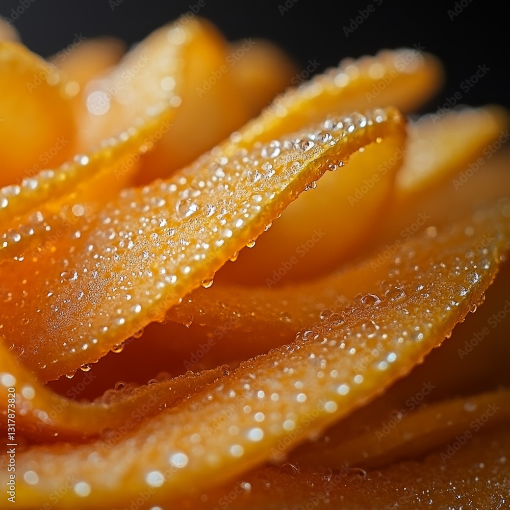 Orange peel showing water droplets creating textured surface Orange peel showing water droplets creating textured surface
