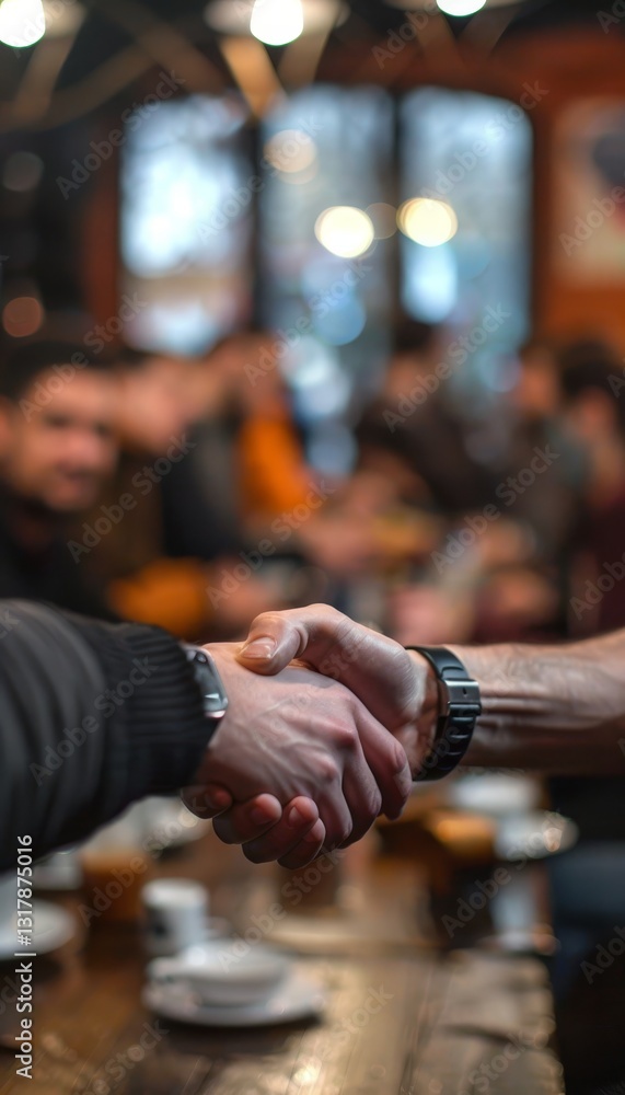 Startup founder engages with investor in caf setting, signifying a promising business partnership Startup founder engages with investor in caf setting, signifying a promising business partnership