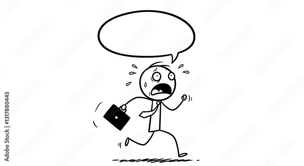 Stick Figure Running in Panic with Briefcase and Speech Bubble Stick Figure Running in Panic with Briefcase and Speech Bubble