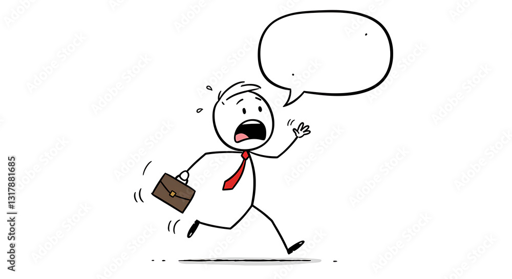 Running Stick Figure Businessman with Speech Bubble in a Hurry Running Stick Figure Businessman with Speech Bubble in a Hurry