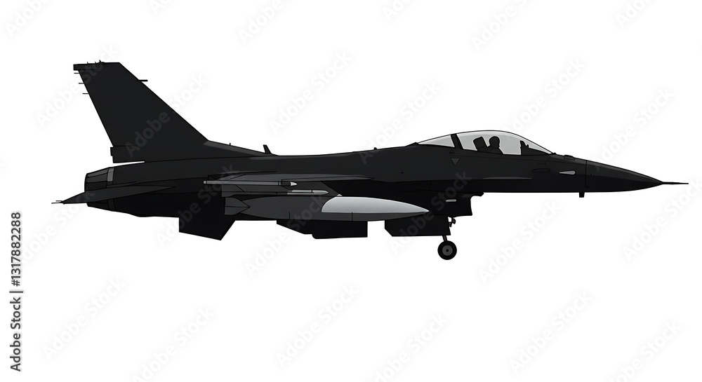 Detailed Illustration of an F-16 Fighting Falcon in Black Detailed Illustration of an F-16 Fighting Falcon in Black