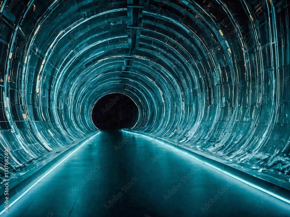 Fototapeta premium Abstract teal V-shaped data stream tunnel.