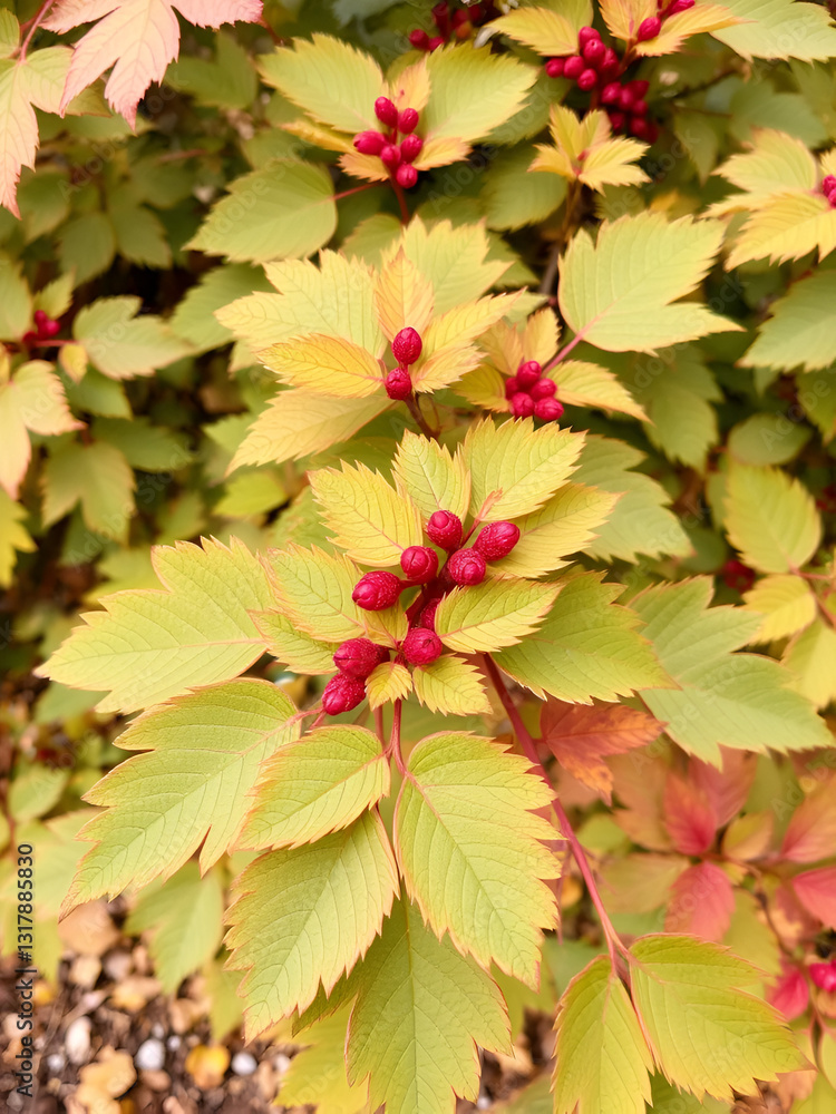 Reddish green autumnal foliage of Rhus typhina in October Reddish green autumnal foliage of Rhus typhina in October