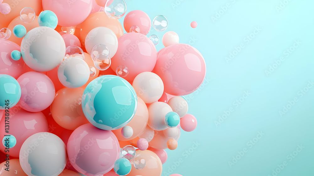 3D Render of Glossy Pink Blue and White Spheres Floating on a Pastel Blue Background Digital Art Abstract Wallpaper 3D Render of Glossy Pink Blue and White Spheres Floating on a Pastel Blue Background Digital Art Abstract Wallpaper