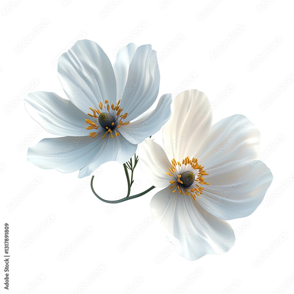 Obraz premium Two white flowers are shown in a close up on transparent background