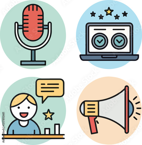Set of Speech and Communication Icons – Editable Stroke Vector