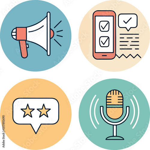 Set of Speech and Communication Icons – Editable Stroke Vector