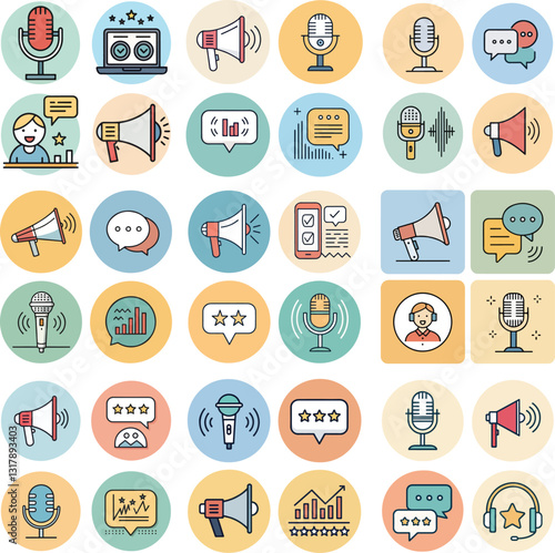 Set of Speech and Communication Icons – Editable Stroke Vector