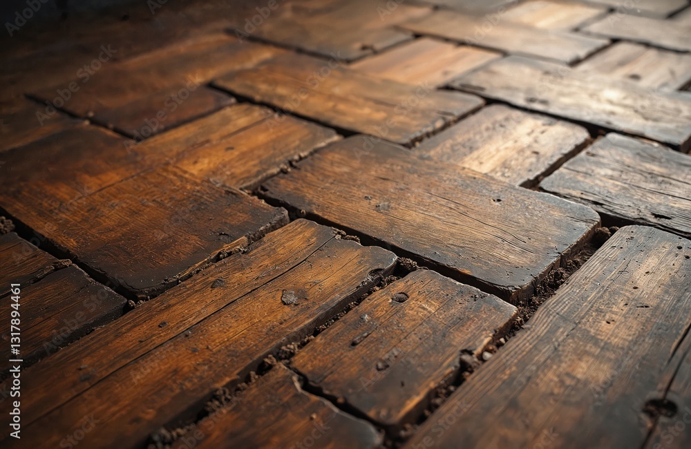 Background of aged wooden planks with herringbone pattern. Brown color, rustic style textured surface, old timber floor for vintage interiors, carpenter shop, construction parquet texture. Durable, Background of aged wooden planks with herringbone pattern. Brown color, rustic style textured surface, old timber floor for vintage interiors, carpenter shop, construction parquet texture. Durable,