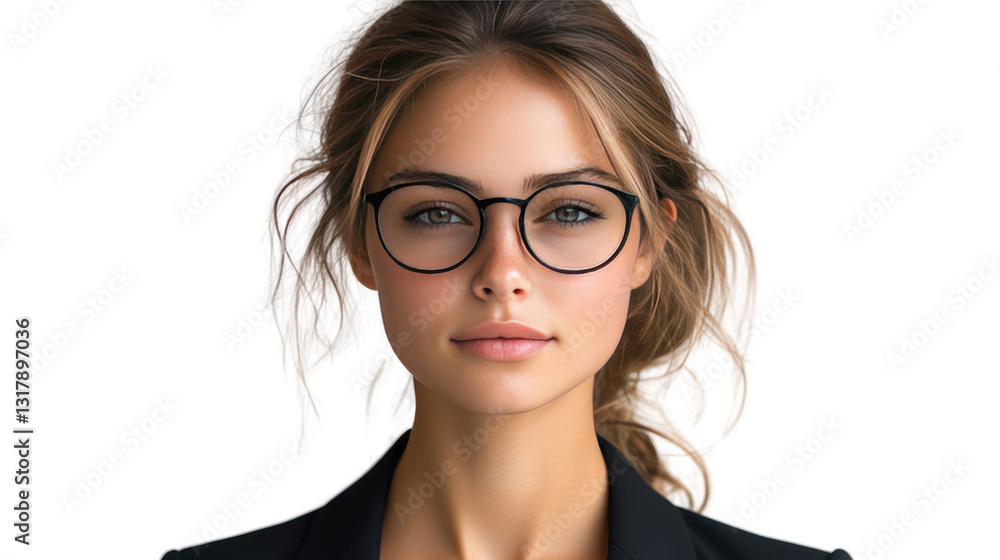 Stylish Professional: Captivating portrait of a sophisticated woman, sporting round glasses, radiating intelligence and elegance, suggesting a modern professional aesthetic. Stylish Professional: Captivating portrait of a sophisticated woman, sporting round glasses, radiating intelligence and elegance, suggesting a modern professional aesthetic.