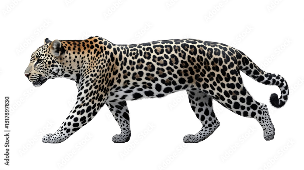 Fototapeta premium Leopard in motion: A captivating view of a leopard prowling gracefully, with its spotted fur and powerful physique on display, capturing the essence of wild beauty and raw elegance.