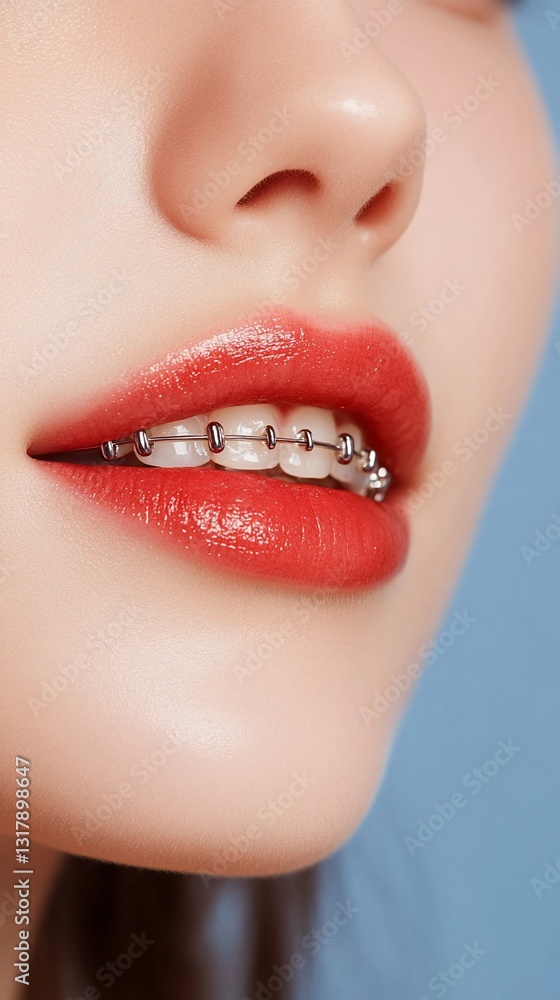 Fototapeta premium Woman's smile, braces, close-up, dental