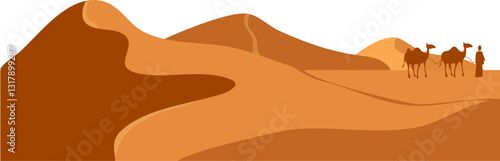 Desert with camel caravan silhouette illustration 