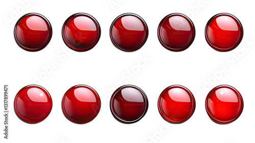 Free Download Glossy Red Buttons: A collection of vibrant, glossy red buttons, each with a subtle highlight and reflection, arranged in rows. A symbol of choice, control, and digital interface elements. - GFXLoad