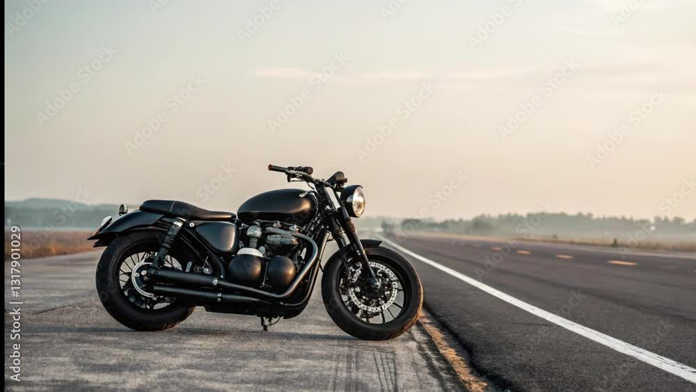 black motorcycle on an open highway, symbolizing freedom and adventure black motorcycle on an open highway, symbolizing freedom and adventure