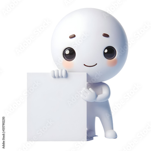 Cute white man 3d holding blank card isolated on white background