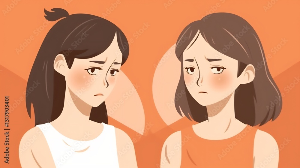 Sad Girls for Flushed Cheeks, Orange Background. Sad Girls for Flushed Cheeks, Orange Background.
