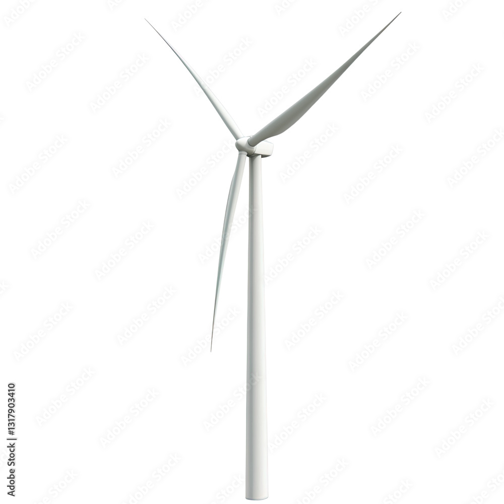 Tall wind turbine is standing on transparent background Tall wind turbine is standing on transparent background