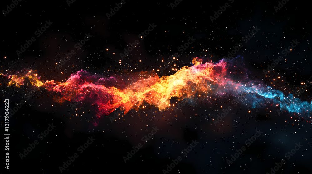A dazzling supernova explosion erupts like a cosmic fireworks show, scattering a spectrum of colors and sparkling. Dazzling Spectrum. Illustration A dazzling supernova explosion erupts like a cosmic fireworks show, scattering a spectrum of colors and sparkling. Dazzling Spectrum. Illustration
