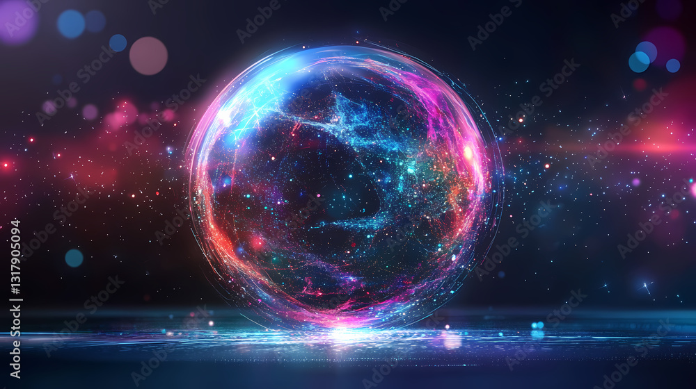 Obraz premium Abstract glowing sphere with digital elements. Dazzling Spectrum. Illustration