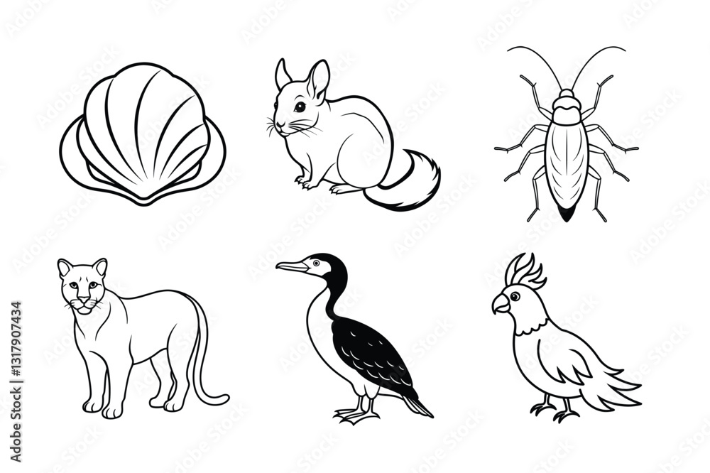 Animal vector line art icon set Animal vector line art icon set