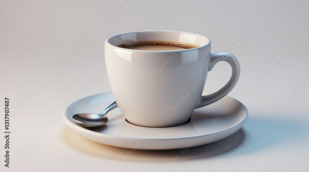 A steaming cup of coffee on a saucer with a spoon, perfect for morning routines and cozy moment A steaming cup of coffee on a saucer with a spoon, perfect for morning routines and cozy moment
