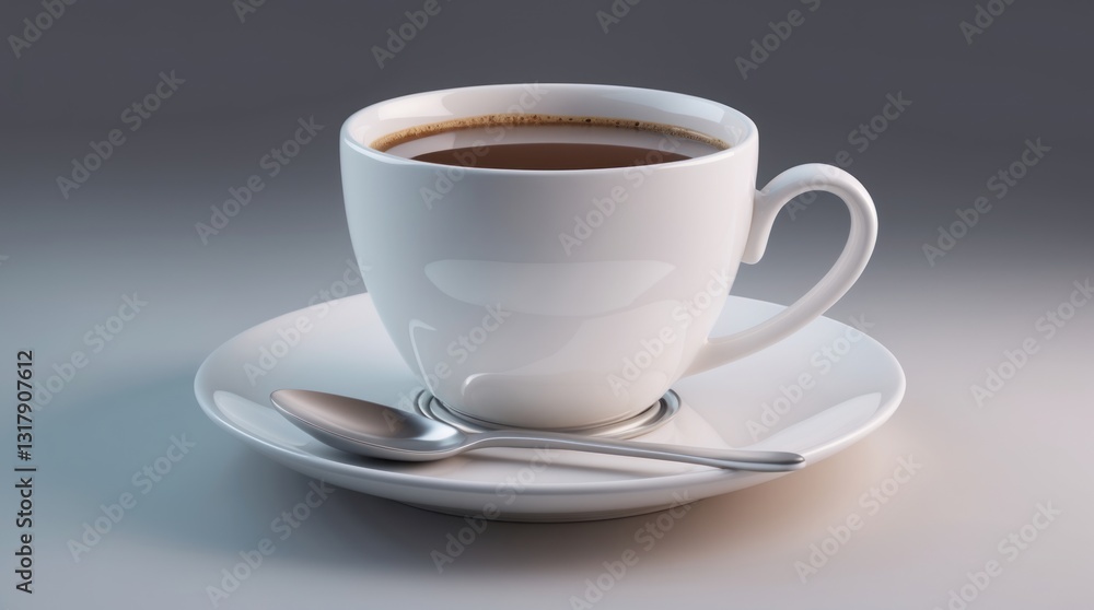 A steaming cup of coffee on a saucer with a spoon, perfect for morning routines and cozy moment