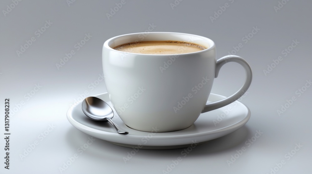 A steaming cup of coffee with a saucer and spoon, perfect for morning routines or cozy breaks A steaming cup of coffee with a saucer and spoon, perfect for morning routines or cozy breaks