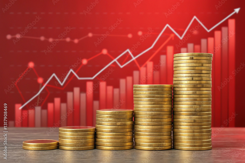 Heaps of gold bullion and coins sit atop a financial trading chart, symbolizing wealth and prosperity in the digital age of artificial intelligence. Heaps of gold bullion and coins sit atop a financial trading chart, symbolizing wealth and prosperity in the digital age of artificial intelligence.