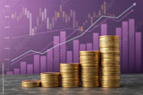 Heaps of gold bullion and coins sit atop a financial trading chart, symbolizing wealth and prosperity in the digital age of artificial intelligence.