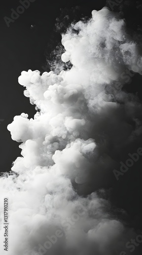 Ethereal Cloudscape: A dramatic, black and white photograph capturing a dynamic, textured cloud formation billowing against a dark sky, evokes a sense of wonder and atmospheric power.