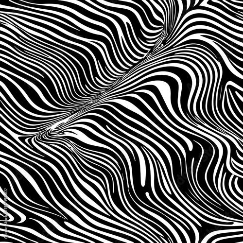 Wallpaper Mural Abstract Black and White Wavy zebra stripes Line Pattern – Optical Illusion Background, Modern Art Design for Textiles, Wallpapers, Branding, Digital Graphics, and Contemporary Artistic Prints Torontodigital.ca