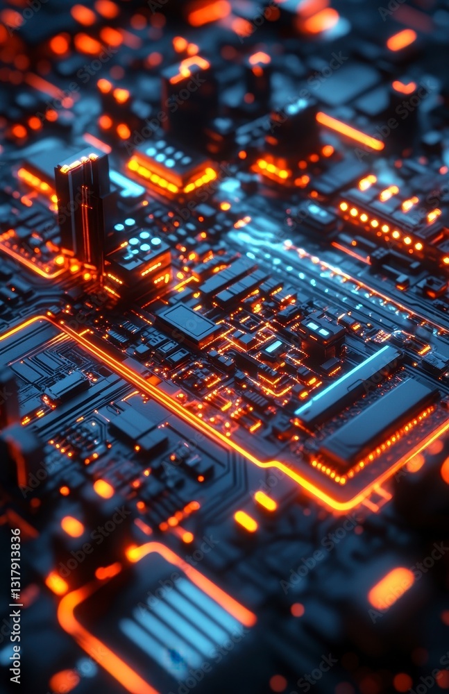 Obraz premium Neon Circuit Board Close-Up