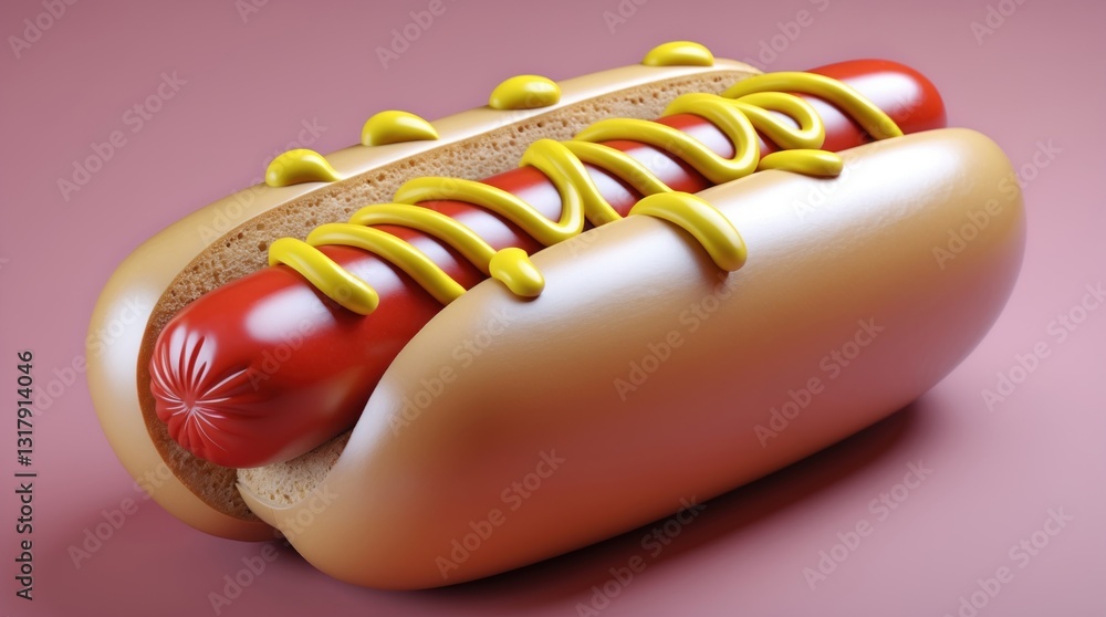 Delicious Hot Dog with Mustard Topping on a Soft Bun, Perfect for Food Photography and Culinary Delicious Hot Dog with Mustard Topping on a Soft Bun, Perfect for Food Photography and Culinary
