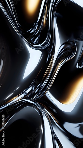 Liquid Metallic Abstract: An elegant abstract image of molten metal, with smooth, fluid textures, light reflections, and dynamic, swirling patterns, creating a visually stunning design.