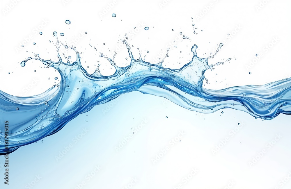 custom made wallpaper toronto digital3D clear blue water with transparent splash effect. Clean aqua liquid motion, bright bubbles on white isolated background. Freshness water purity design element, laundered wave texture. 3D render
